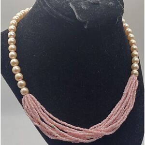 Pastel Mermaid Magic Mutlistrand Pin Imitation Pearl Necklace 17in